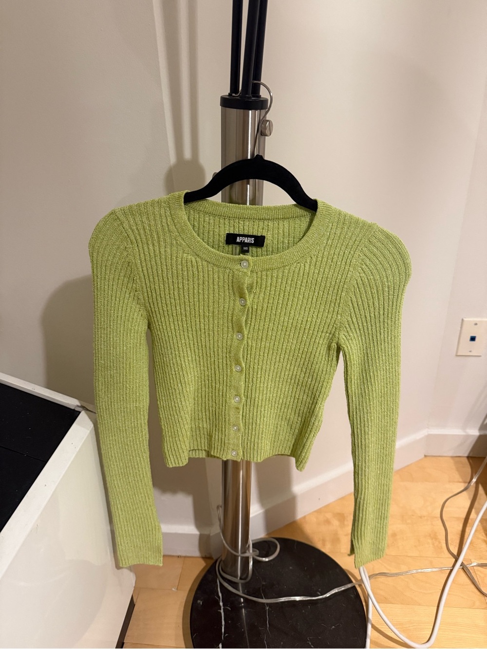Apparis Lime Green Ribbed Button-Up Cropped Cardigan